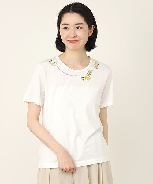 Mademoiselle NON NON / マドモアゼルノンノン Tシャツ | エアーコットン天竺 ミモザモチーフプリントTシャツ | 詳細2