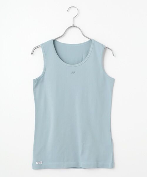 Mademoiselle NON NON / マドモアゼルノンノン Tシャツ | エアーコットン天竺 MN刺繍入りタンクトップ（グレイッシュブルー）