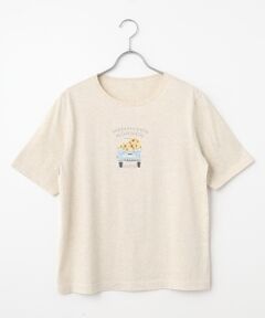 Mademoiselle NON NON / マドモアゼルノンノン Tシャツ | エアーコットン天竺 トラック＆サンフラワープリントTシャツ