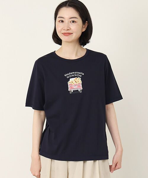 Mademoiselle NON NON / マドモアゼルノンノン Tシャツ | エアーコットン天竺 トラック＆サンフラワープリントTシャツ | 詳細8