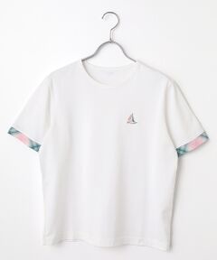 Mademoiselle NON NON / マドモアゼルノンノン Tシャツ | ガス焼き天竺 袖口チェック切替Tシャツ