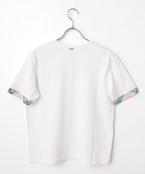 Mademoiselle NON NON / マドモアゼルノンノン Tシャツ | ガス焼き天竺 袖口チェック切替Tシャツ | 詳細1