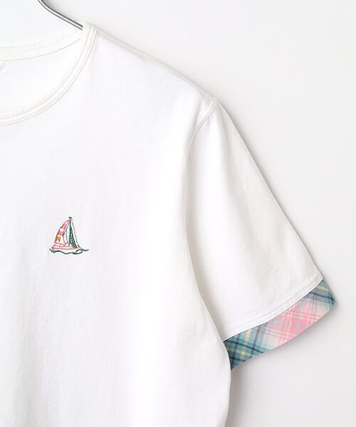 Mademoiselle NON NON / マドモアゼルノンノン Tシャツ | ガス焼き天竺 袖口チェック切替Tシャツ | 詳細2