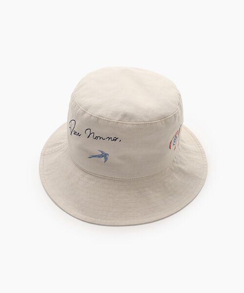 Mademoiselle NON NON / マドモアゼルノンノン ハット | オーガニックコットンダンガリー 飛び柄刺繍入りクローシュ（サンドベージュ）