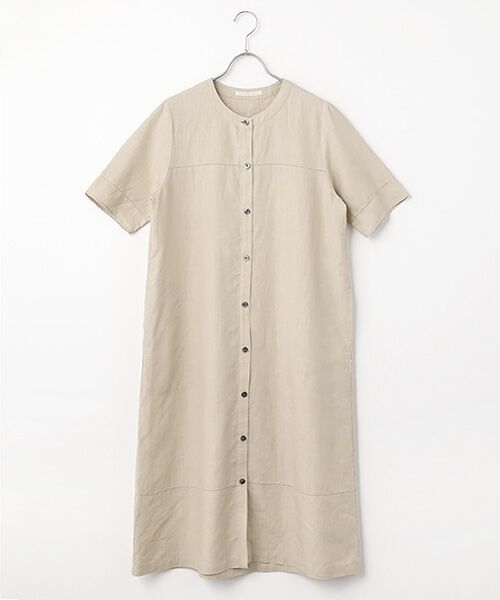 Mademoiselle NON NON / マドモアゼルノンノン ロング・マキシ丈ワンピース | リネンポプリン アイレット入りノーカラーワンピース（ライトベージュ）