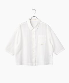 Mademoiselle NON NON / マドモアゼルノンノン シャツ・ブラウス | 綿麻レノクロスストライプ クロップドオーバーシャツ