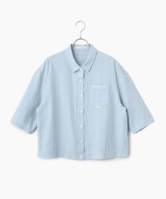 Mademoiselle NON NON / マドモアゼルノンノン シャツ・ブラウス | 綿麻レノクロスストライプ クロップドオーバーシャツ