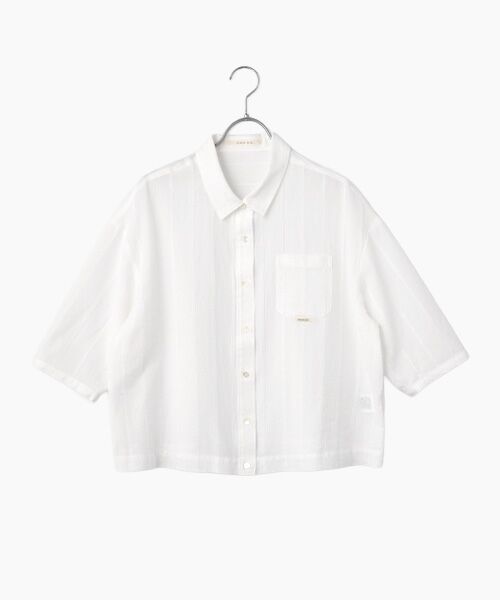 Mademoiselle NON NON / マドモアゼルノンノン シャツ・ブラウス | 綿麻レノクロスストライプ クロップドオーバーシャツ（オフ）