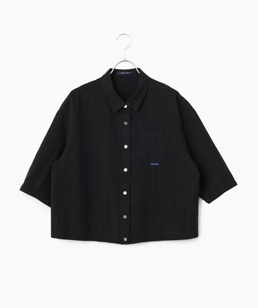 Mademoiselle NON NON / マドモアゼルノンノン シャツ・ブラウス | 綿麻レノクロスストライプ クロップドオーバーシャツ（ブラック）