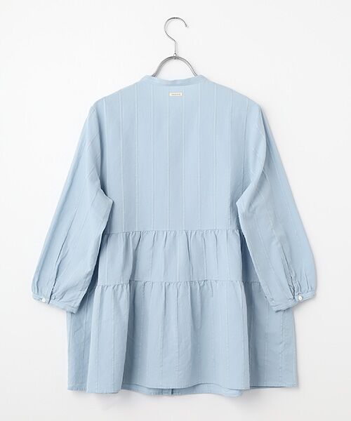 Mademoiselle NON NON / マドモアゼルノンノン シャツ・ブラウス | 綿麻レノクロスストライプ バンドカラーティアードチュニック | 詳細2