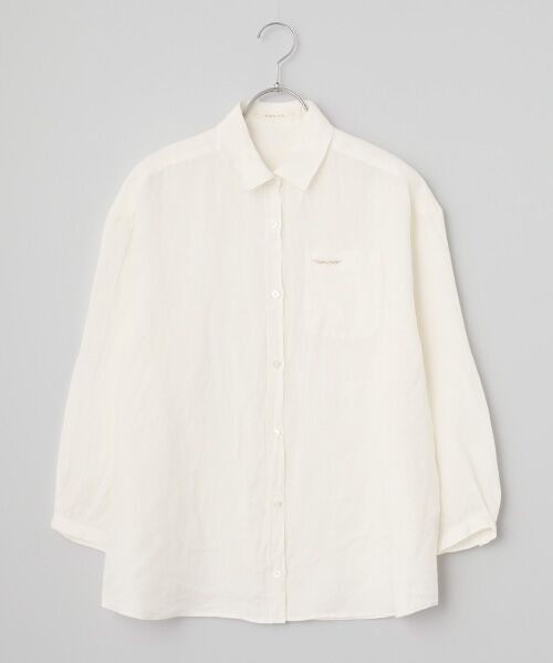 Mademoiselle NON NON / マドモアゼルノンノン シャツ・ブラウス | ノルマンディリネンムジ&ストライプ オーバーサイズシャツ[9分袖]（オフ）