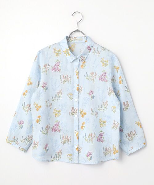 Mademoiselle NON NON / マドモアゼルノンノン シャツ・ブラウス | スパニッシュブルームプリントシャツ[8分袖]（サックス）