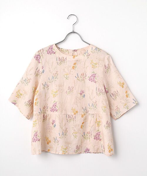 Mademoiselle NON NON / マドモアゼルノンノン シャツ・ブラウス | スパニッシュブルームプリント オーバーブラウス[5分袖]（ピンク）