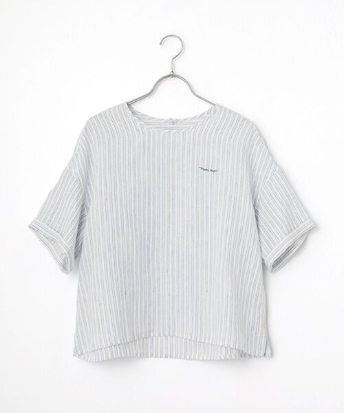Mademoiselle NON NON / マドモアゼルノンノン シャツ・ブラウス | ノルマンディリネンムジ&ストライプ Tブラウス（サックスストライプ）