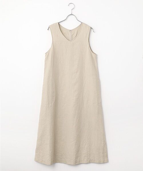 Mademoiselle NON NON / マドモアゼルノンノン ロング・マキシ丈ワンピース | リネンポプリン Vネックジャンパースカート（ライトベージュ）