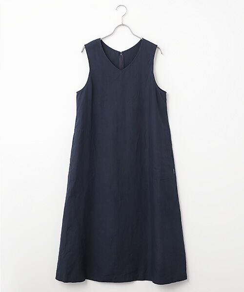 Mademoiselle NON NON / マドモアゼルノンノン ロング・マキシ丈ワンピース | リネンポプリン Vネックジャンパースカート（ネイビー）