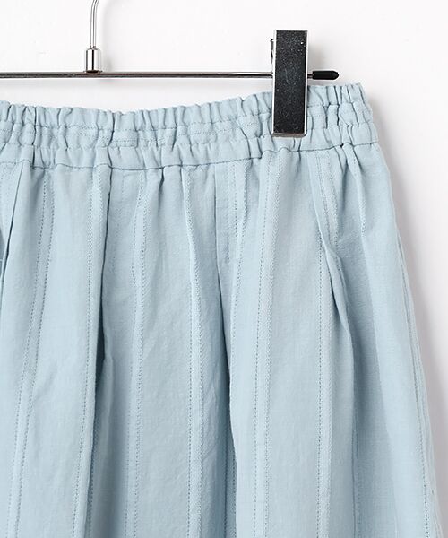 Mademoiselle NON NON / マドモアゼルノンノン ロング・マキシ丈スカート | 綿麻レノクロスストライプ タック＆ギャザースカート | 詳細1