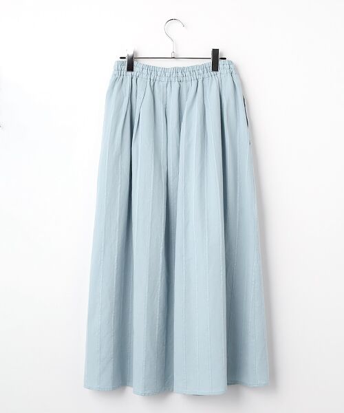 Mademoiselle NON NON / マドモアゼルノンノン ロング・マキシ丈スカート | 綿麻レノクロスストライプ タック＆ギャザースカート | 詳細2
