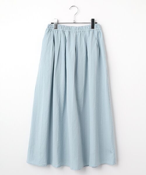 Mademoiselle NON NON / マドモアゼルノンノン ロング・マキシ丈スカート | 綿麻レノクロスストライプ タック＆ギャザースカート（サックス）