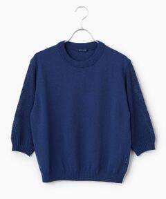 Mademoiselle NON NON / マドモアゼルノンノン ニット・セーター | 綿麻ミックスウオッシャブル 透かし柄スリーブニットプルオーバー