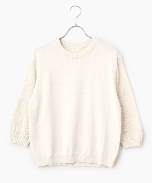 Mademoiselle NON NON / マドモアゼルノンノン ニット・セーター | 綿麻ミックスウオッシャブル 透かし柄スリーブニットプルオーバー（キナリ）