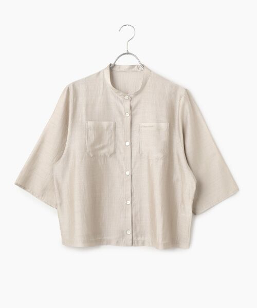 Mademoiselle NON NON / マドモアゼルノンノン シャツ・ブラウス | バンドカラークロップドシアーブラウス（ライトベージュ）