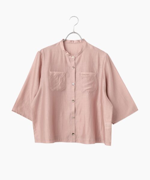 Mademoiselle NON NON / マドモアゼルノンノン シャツ・ブラウス | バンドカラークロップドシアーブラウス（ピーチ）