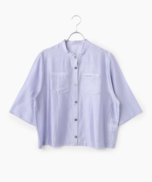 Mademoiselle NON NON / マドモアゼルノンノン シャツ・ブラウス | バンドカラークロップドシアーブラウス（サックス）