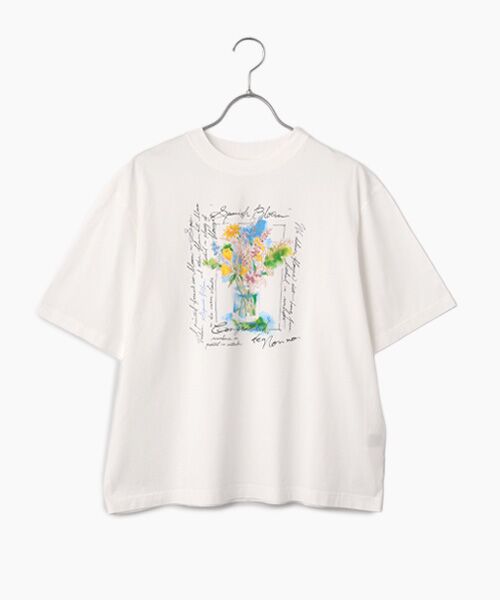 Mademoiselle NON NON / マドモアゼルノンノン Tシャツ | サイロプレミアム天竺 スパニッシュブルームプリントTシャツ（オフシロ）
