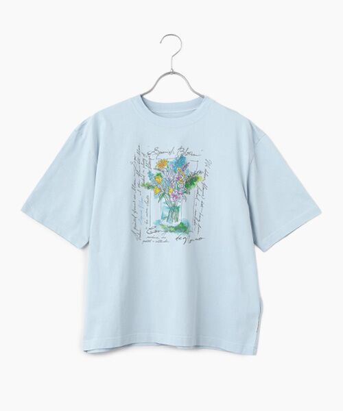 Mademoiselle NON NON / マドモアゼルノンノン Tシャツ | サイロプレミアム天竺 スパニッシュブルームプリントTシャツ（サックス）