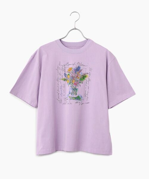 Mademoiselle NON NON / マドモアゼルノンノン Tシャツ | サイロプレミアム天竺 スパニッシュブルームプリントTシャツ（ラベンダー）