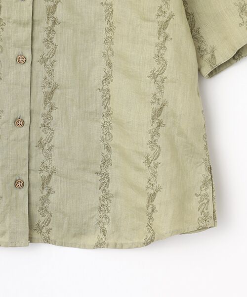 Mademoiselle NON NON / マドモアゼルノンノン シャツ・ブラウス | リネン刺繍 ベジタブルストライプ柄半袖シャツ | 詳細3