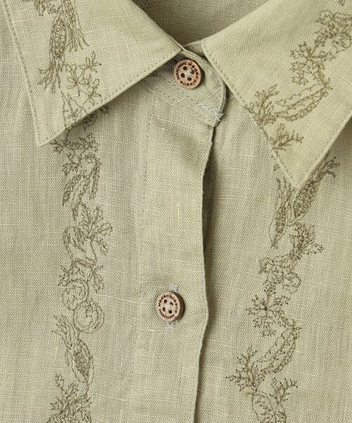Mademoiselle NON NON / マドモアゼルノンノン シャツ・ブラウス | リネン刺繍 ベジタブルストライプ柄半袖シャツ | 詳細5