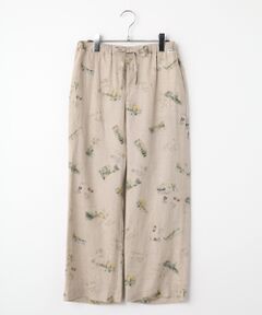 Mademoiselle NON NON / マドモアゼルノンノン ショート・ハーフ・半端丈パンツ | リネンプリント ポストカード柄8分丈パンツ