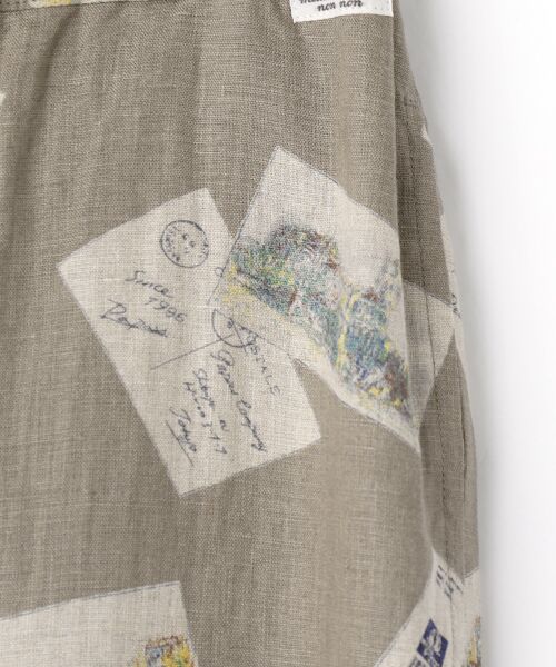 Mademoiselle NON NON / マドモアゼルノンノン ショート・ハーフ・半端丈パンツ | リネンプリント ポストカード柄8分丈パンツ | 詳細1