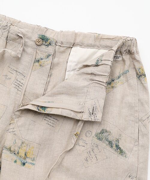 Mademoiselle NON NON / マドモアゼルノンノン ショート・ハーフ・半端丈パンツ | リネンプリント ポストカード柄8分丈パンツ | 詳細6