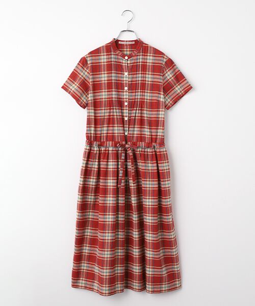 Mademoiselle NON NON / マドモアゼルノンノン ロング・マキシ丈ワンピース | コットンステッチチェックワッシャー プルオーバーワンピース（アカ系）
