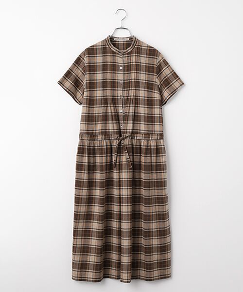 Mademoiselle NON NON / マドモアゼルノンノン ロング・マキシ丈ワンピース | コットンステッチチェックワッシャー プルオーバーワンピース（ブラウン系）