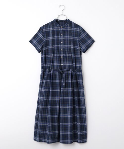 Mademoiselle NON NON / マドモアゼルノンノン ロング・マキシ丈ワンピース | コットンステッチチェックワッシャー プルオーバーワンピース（ネイビー系）