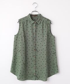 Mademoiselle NON NON / マドモアゼルノンノン シャツ・ブラウス | リネンプリント ドット＆ロゴ柄ノースリーブチュニックシャツ
