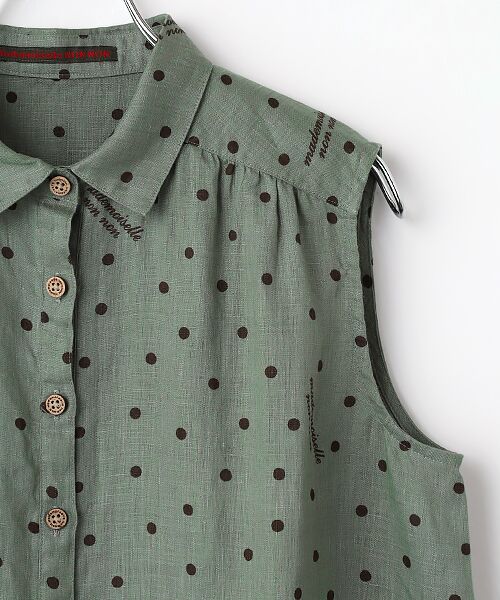 Mademoiselle NON NON / マドモアゼルノンノン シャツ・ブラウス | リネンプリント ドット＆ロゴ柄ノースリーブチュニックシャツ | 詳細2
