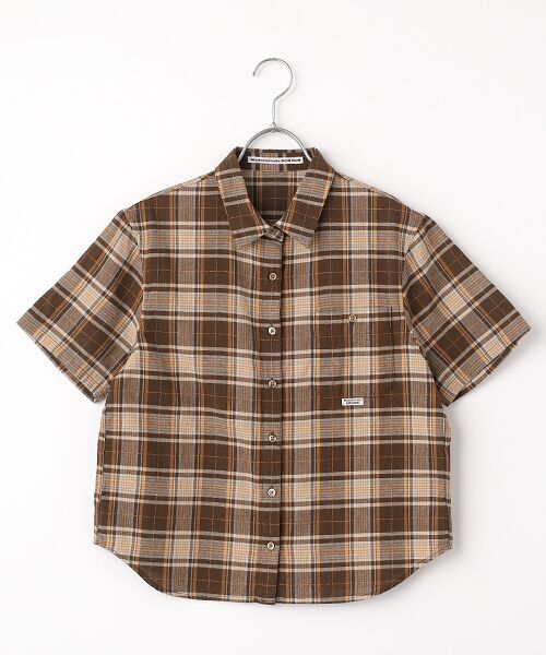 Mademoiselle NON NON / マドモアゼルノンノン シャツ・ブラウス | コットンステッチチェックワッシャー半袖シャツ（ブラウン系）