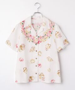 Mademoiselle NON NON / マドモアゼルノンノン シャツ・ブラウス | リネンプリント FLOWER LAI柄 オープンカラーシャツ