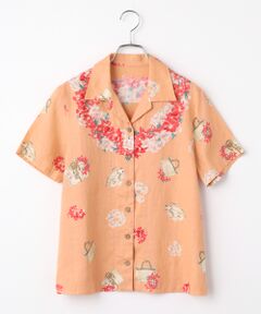 Mademoiselle NON NON / マドモアゼルノンノン シャツ・ブラウス | リネンプリント FLOWER LAI柄 オープンカラーシャツ