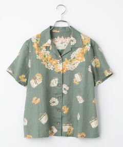 Mademoiselle NON NON / マドモアゼルノンノン シャツ・ブラウス | リネンプリント FLOWER LAI柄 オープンカラーシャツ