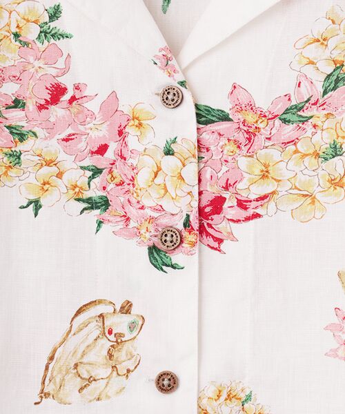 Mademoiselle NON NON / マドモアゼルノンノン シャツ・ブラウス | リネンプリント FLOWER LAI柄 オープンカラーシャツ | 詳細1