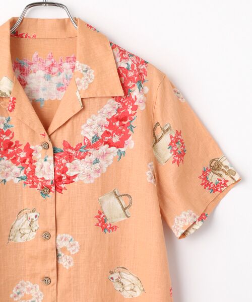 Mademoiselle NON NON / マドモアゼルノンノン シャツ・ブラウス | リネンプリント FLOWER LAI柄 オープンカラーシャツ | 詳細3