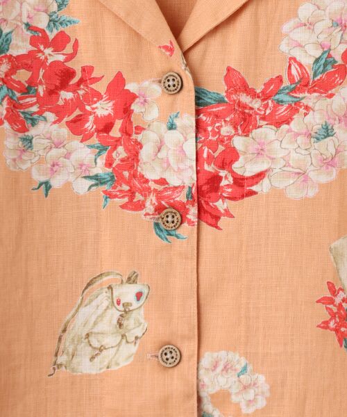 Mademoiselle NON NON / マドモアゼルノンノン シャツ・ブラウス | リネンプリント FLOWER LAI柄 オープンカラーシャツ | 詳細5