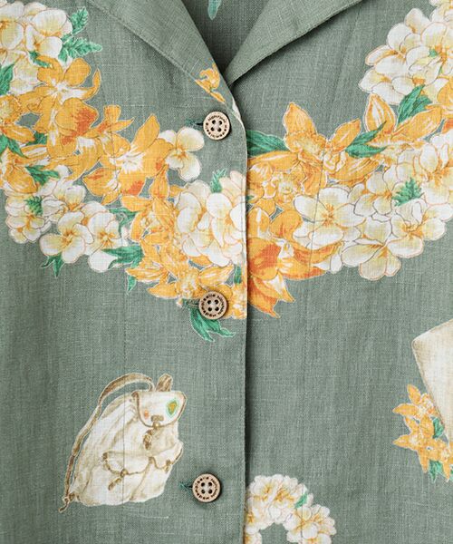 Mademoiselle NON NON / マドモアゼルノンノン シャツ・ブラウス | リネンプリント FLOWER LAI柄 オープンカラーシャツ | 詳細6