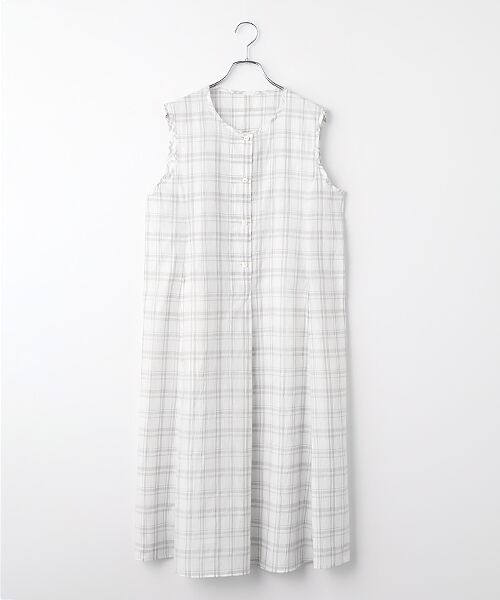 Mademoiselle NON NON / マドモアゼルノンノン ロング・マキシ丈ワンピース | ストライプ＆チェックワッシャー 前開きジャンパースカート（オフ系チェック）